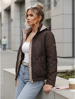 Kurtka damska przejściowa pikowana z kapturem brązowa model 22102049 - FashionStreet