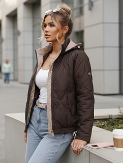 Kurtka damska przejściowa pikowana z kapturem brązowa model 22102049 - FashionStreet