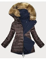 Dámská oboustranná zimní bunda tmavě modrá a hnědá (w557big)