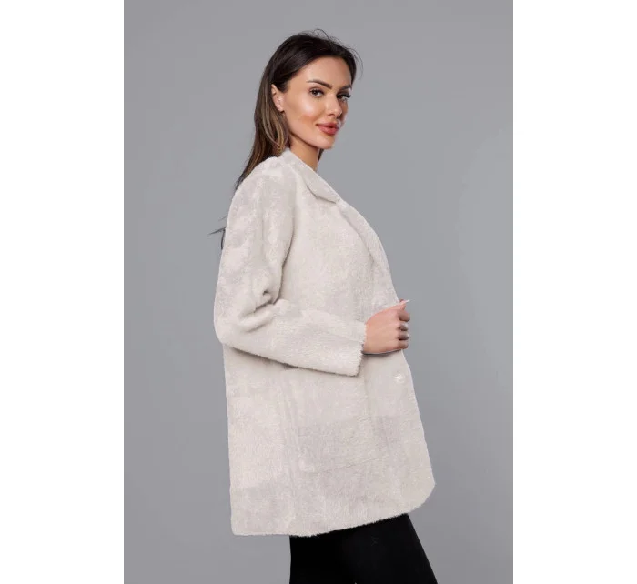 Krátký béžový vlněný přehoz přes oblečení typu alpaka model 18059157 - MADE IN ITALY Krátký béžový vlněný přehoz přes oblečení typu alpaka model 18059157 - MADE IN ITALY