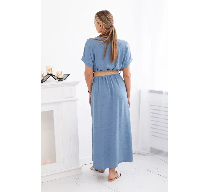 Dlouhé šaty s ozdobným páskem džínovina