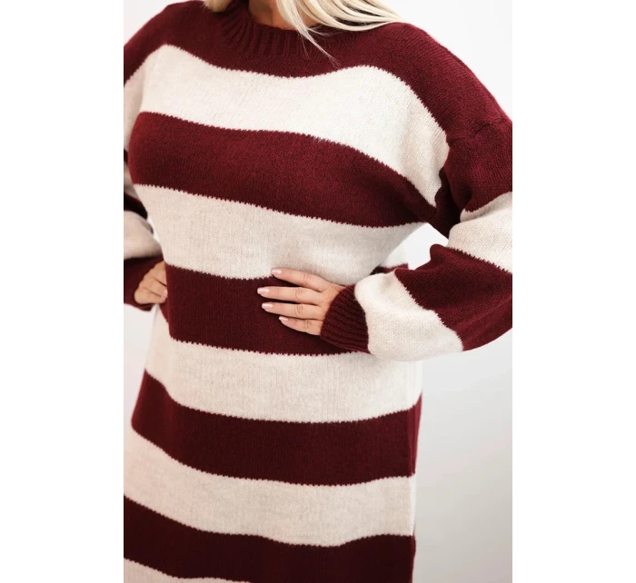 Dámská pletená sukni Plus Size pruhovaná bordó