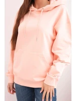 Dámská mikina s kapucí a klokankou z bavlny lososová