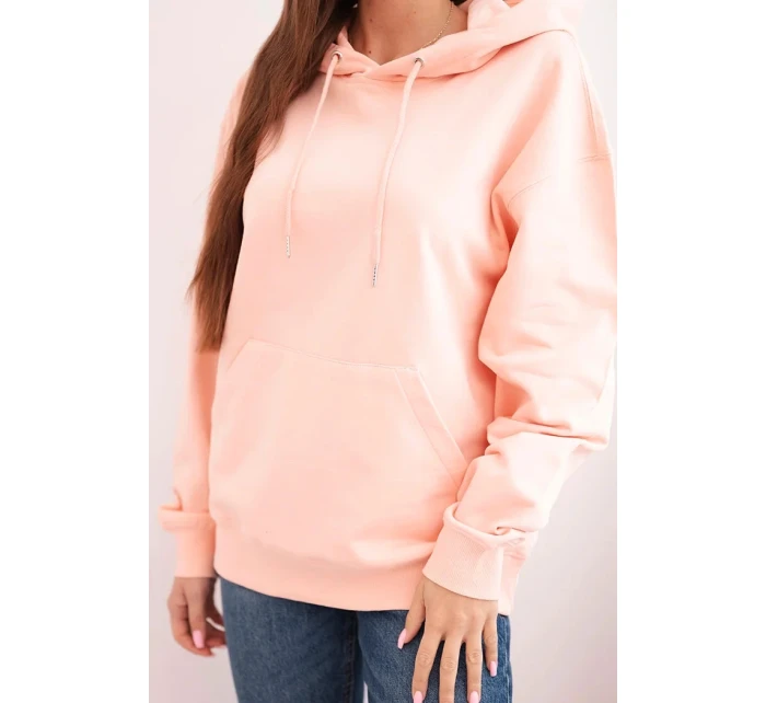 Dámská mikina s kapucí a klokankou z bavlny lososová