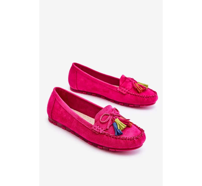 Semišové Mokasíny S Mašlí A Třásněmi Fuchsie Dorine