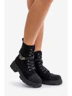 Zateplené kotníkové boty s ozdobou Černé S.Barski HY42-281 Zateplené kotníkové boty s ozdobou Černé S.Barski HY42-281