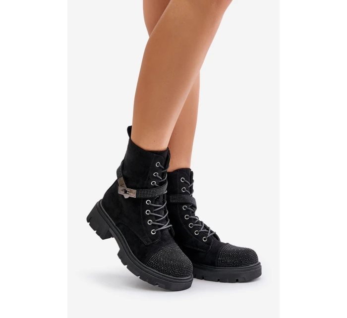 Zateplené kotníkové boty s ozdobou Černé S.Barski HY42-281 Zateplené kotníkové boty s ozdobou Černé S.Barski HY42-281