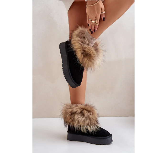 Kožené Sněhové Boty Na Platformě S Kožíškem Černé model 21677876 - Boto
