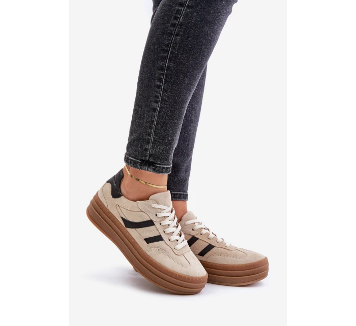 Semišové tenisky na platformě béžové Zazoo N1176
