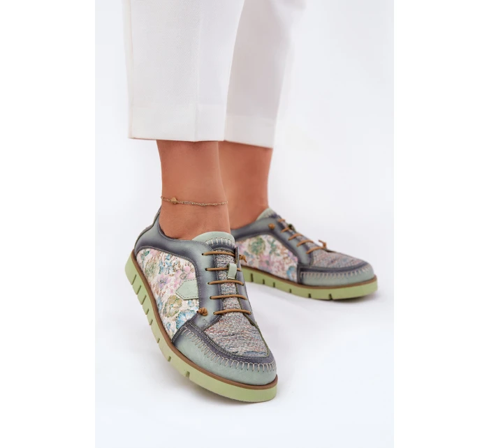 Kožené dámské polobotky s vzorem model 21692637 zelené - Maciejka Kožené dámské polobotky s vzorem model 21692637 zelené - Maciejka