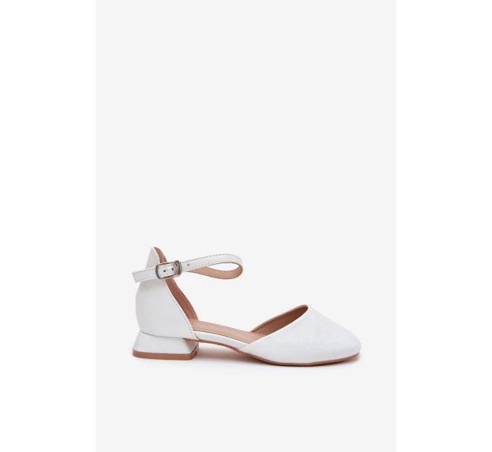Dětské Lesklé Sandály Na Nízkém Podpatku Bílé Nelly