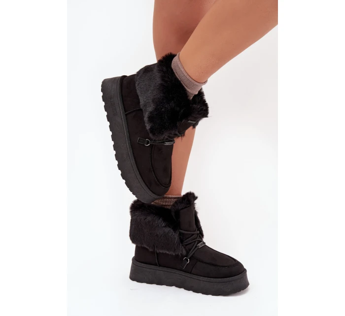 Dámské Sněhule Na Platformě S Kožešinou A Šněrováním Big Star model 21705911 Černé - Big Star Shoes Dámské Sněhule Na Platformě S Kožešinou A Šněrováním Big Star model 21705911 Černé - Big Star Shoes