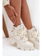 Dámské zateplené sportovní kotníkové botky z kůže – bílé GOE Dámské zateplené sportovní kotníkové botky z kůže – bílé GOE