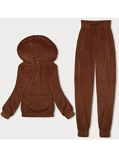 Hnědá dámská velurová souprava s kapucí model 19368947 - J.STYLE