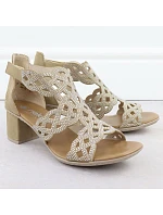 Dámské sandály na podpatku se zirkony v béžové barvě model 22096645 - Rieker