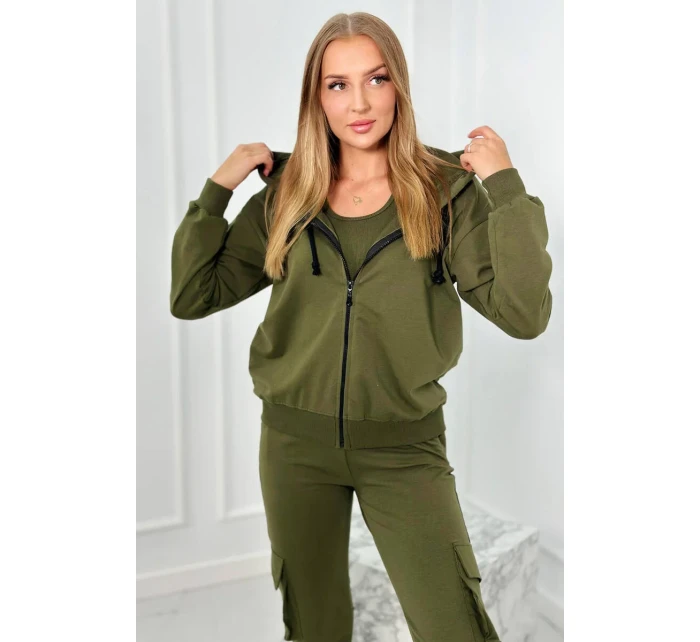 Set 3 v 1 mikina + top + kalhoty khaki