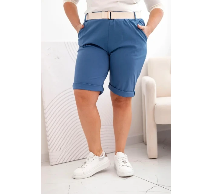Dámské bavlněné šortky Plus Size s páskem denim Dámské bavlněné šortky Plus Size s páskem denim
