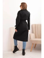 Dámský kabát v pase s límcem černý Dámský kabát v pase s límcem černý