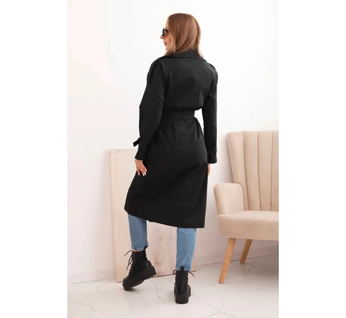 Dámský kabát v pase s límcem černý Dámský kabát v pase s límcem černý