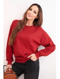 Dámská mikina z model 21494924 lemem bavlněná basic s kulatým výstřihem bordová - K-Fashion