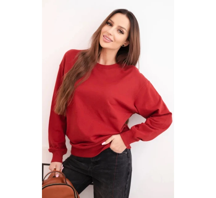 Dámská mikina z model 21494924 lemem bavlněná basic s kulatým výstřihem bordová - K-Fashion
