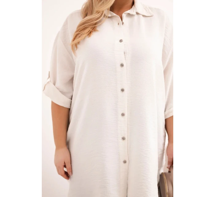 Dámská košile Plus Size z viskózy s delším zadním dílem béžová