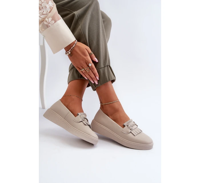 Lehké Dámské Mokasíny Kožené Na Platformě Beige model 21655865 - S.Barski