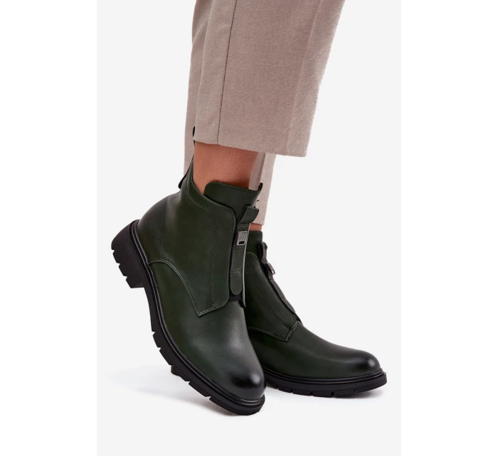 Zateplené dámské boty na zip s ozdobným prvkem tmavě zelené Roselle Zateplené dámské boty na zip s ozdobným prvkem tmavě zelené Roselle