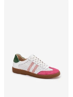 Dámské kožené tenisky ažurové Zazoo – bílo/růžové