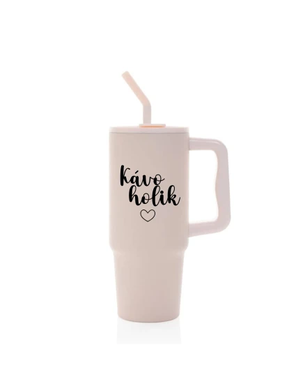 KÁVOHOLIK - růžový cestovní termohrnek 900 ml
