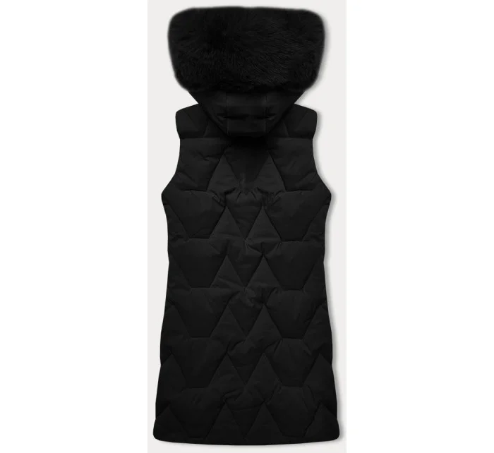 Černá dámská vesta s kapucí kožešinou model 20698555 - J.STYLE