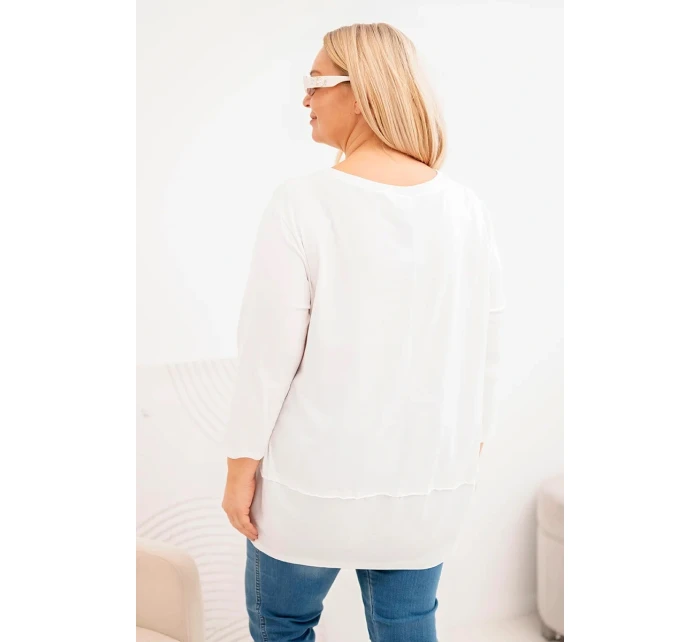 Dámská blůza Plus Size z bavlny s ozdobnými knoflíky a ohrnutými rukávy ecru