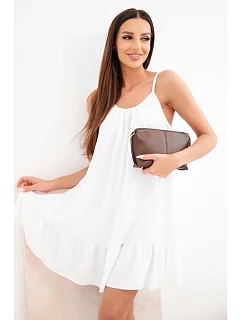 Dámské viskózové šaty na ramínkách s volánkem a zavazováním bílá
