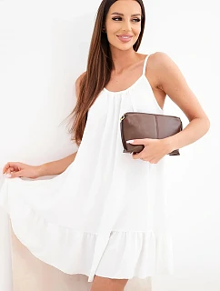 Dámské viskózové šaty na ramínkách s volánkem a zavazováním bílá