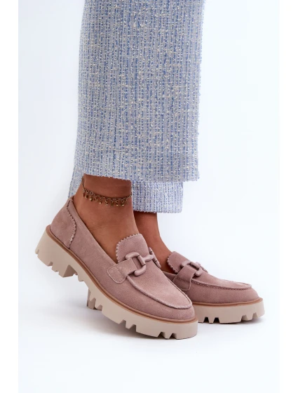 Dámské semišové mokasíny s ozdobou béžové D&A TW117 Béžové