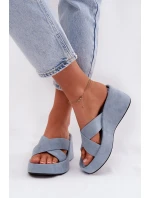 Dámské nazouváky na platformě z eko semiše modré model 21960995 - Boto