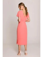 Tužkové šaty s rozparkem na boku S398 oranžové - Stylové