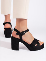 Praktické černé dámské  sandály na širokém podpatku