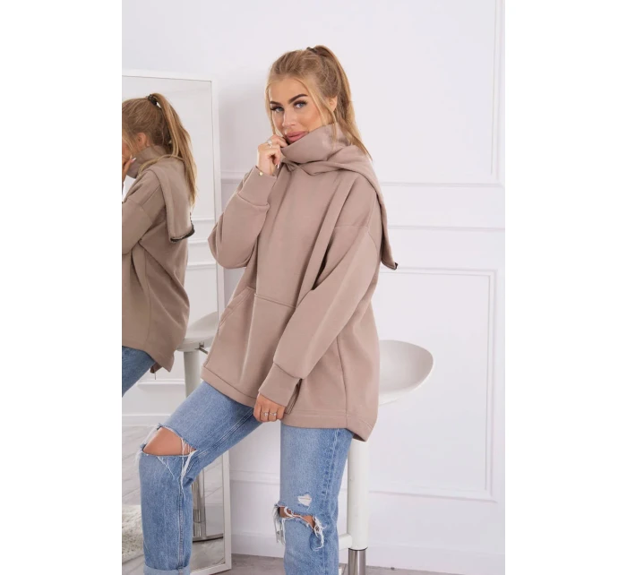 Zateplená mikina se zipem na zádech tmavě béžová