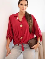 Dámská košile s viskózou, ozdobnými knoflíky a límcem jasno bordová