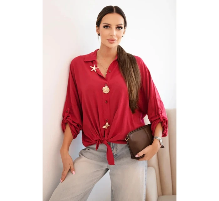 Dámská košile s ozdobnými knoflíky a límcem bordová model 21402214 - K-Fashion