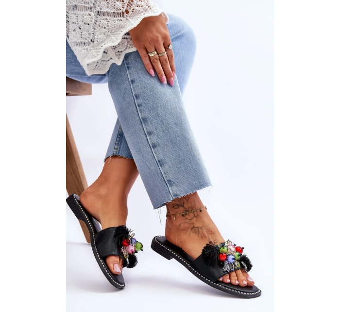 Pantofle s ozdobnými korálky S.Barski KV-2775-47 Černé