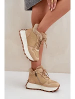 Kožené Sneakersy Trapery Dámské S Kožíškem Na Platformě Big Star model 21680216 Béžové - Big Star Shoes Kožené Sneakersy Trapery Dámské S Kožíškem Na Platformě Big Star model 21680216 Béžové - Big Star Shoes