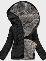 Dámská krátká oboustranná zimní bunda černo-šedá (2M-21507)