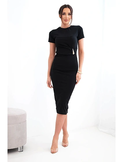 Dámské viskózové maxi šaty vázané u krku s ozdobnou sponou modrá