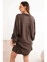 Dámský viskózový komplet košile s knoflíky a volné kraťasy hnědý