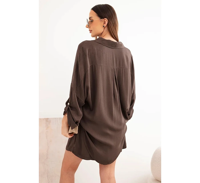 Dámský viskózový komplet košile s knoflíky a volné kraťasy hnědý