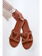 Zdobené Ploché Sandály Dámské Camel Adivrae Zdobené Ploché Sandály Dámské Camel Adivrae