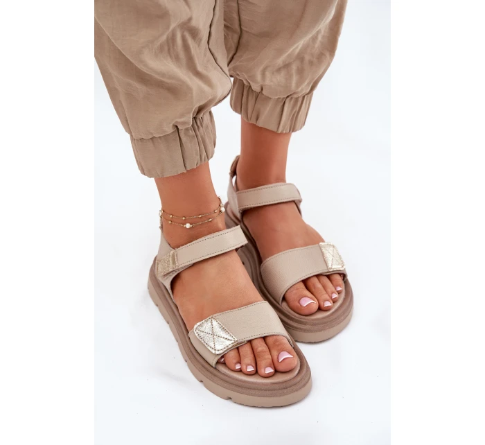 Dámské Kožené Sandály Na Platformě Béžové model 21697428 - Zazoo