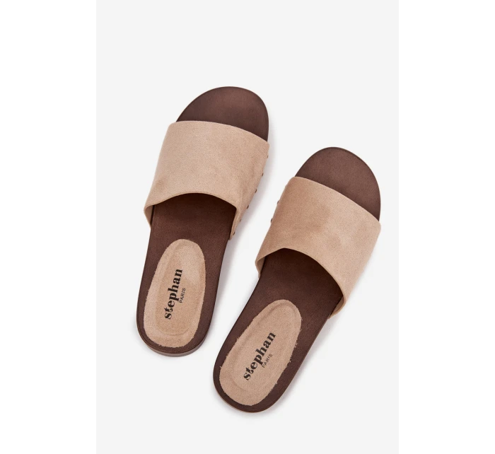 Dámské pantofle s zlatými sponami béžové Ferinna